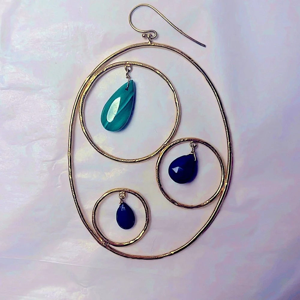 Archive Alexis Bittar XL 14K gold plated circle earrings w/ semiprecious stones - Picture 2 of 2